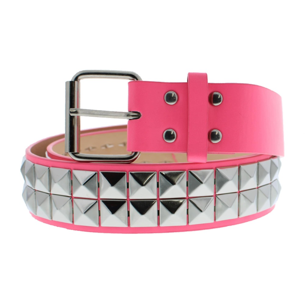 Zac's Alter Ego - Neon Pink 2 Row Pyramid Studded PU Belt - Pink